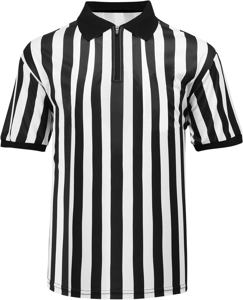 VKT Men’s Referee Shirt Zipper Official Ref Shirt Costume Umpire Jersey for Womens Football Halloween Uniform - Image 1